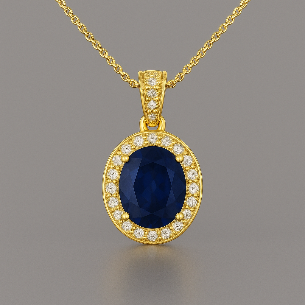 Oval Sapphire & Diamond Halo Pendant