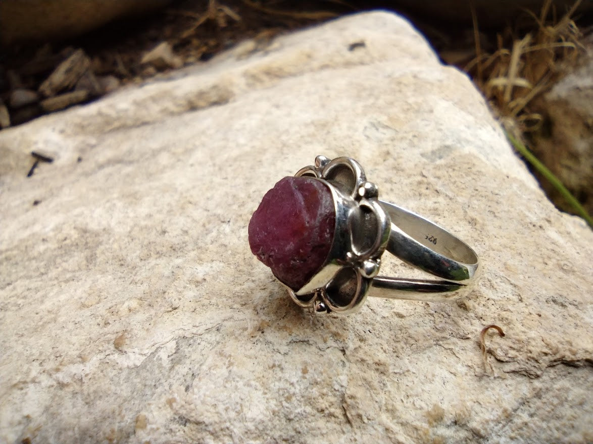 Sterling Silver Raw Ruby Ring Size 7.5