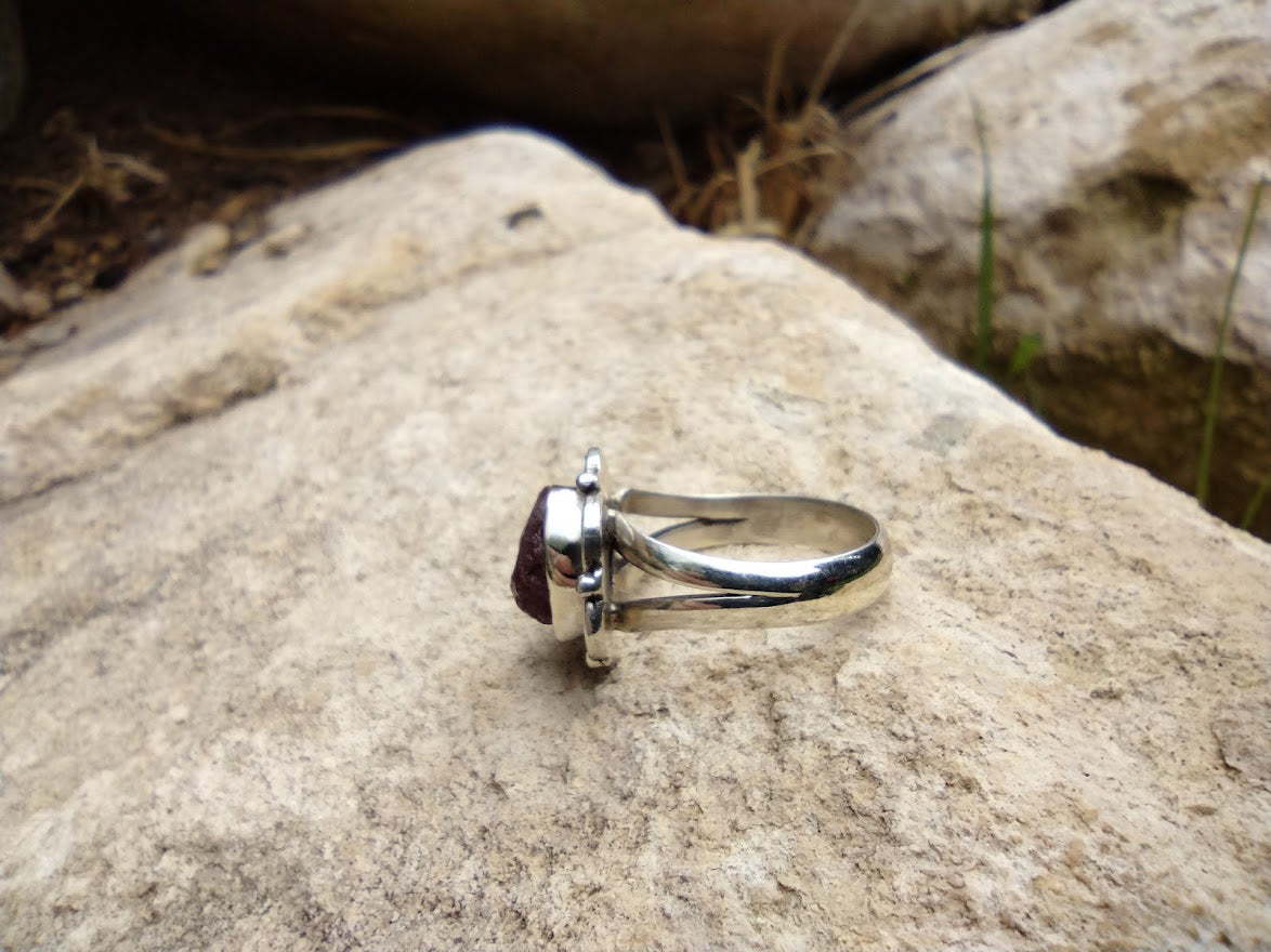 Sterling Silver Raw Ruby Ring Size 7.5