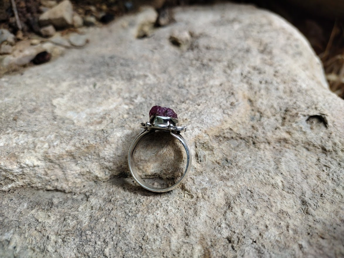 Sterling Silver Raw Ruby Ring Size 7.5