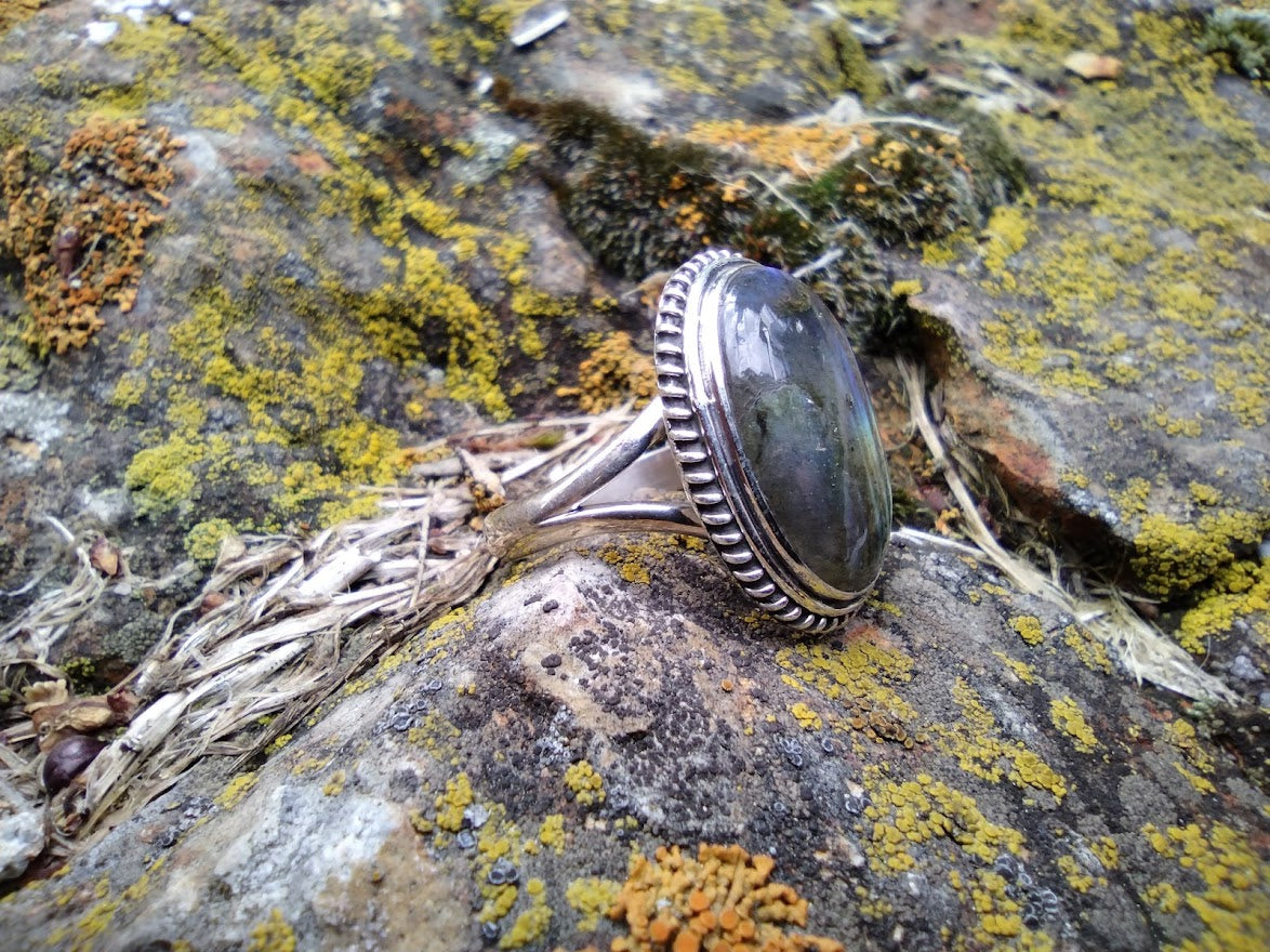 Sterling Silver Rainbow Labradorite Ring Size 7
