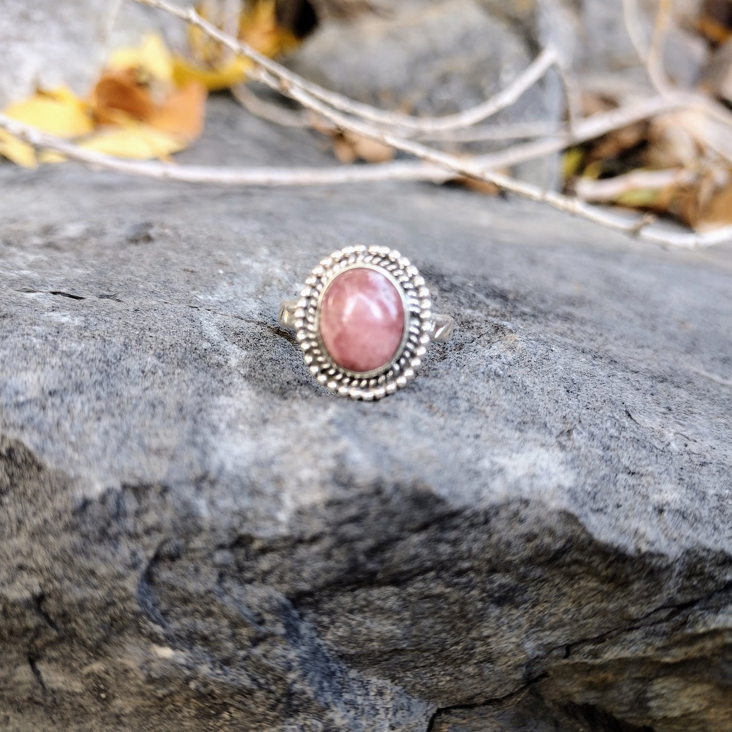 Sterling Silver Pink Opal Ring Size 7