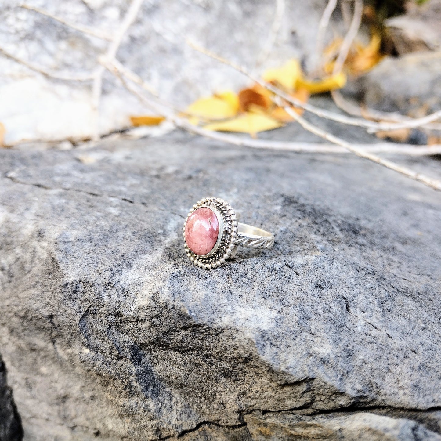 Sterling Silver Pink Opal Ring Size 7