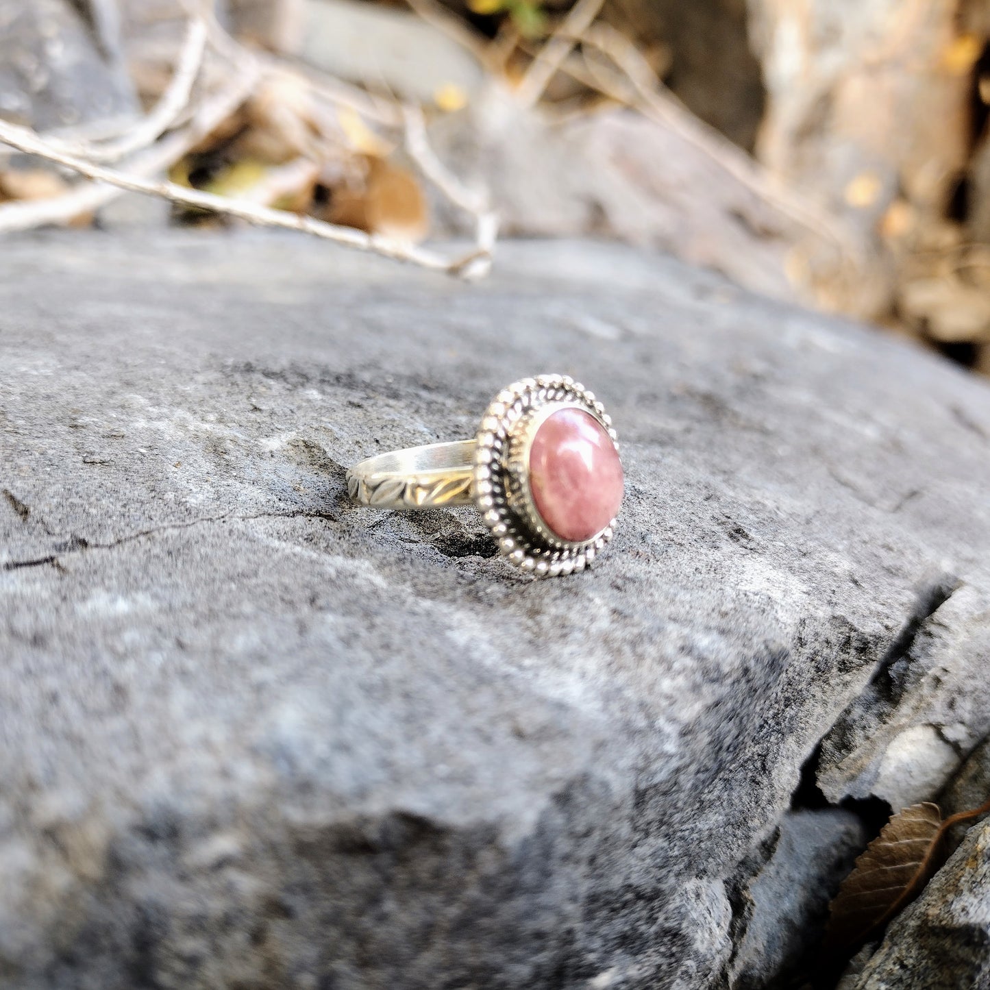 Sterling Silver Pink Opal Ring Size 7