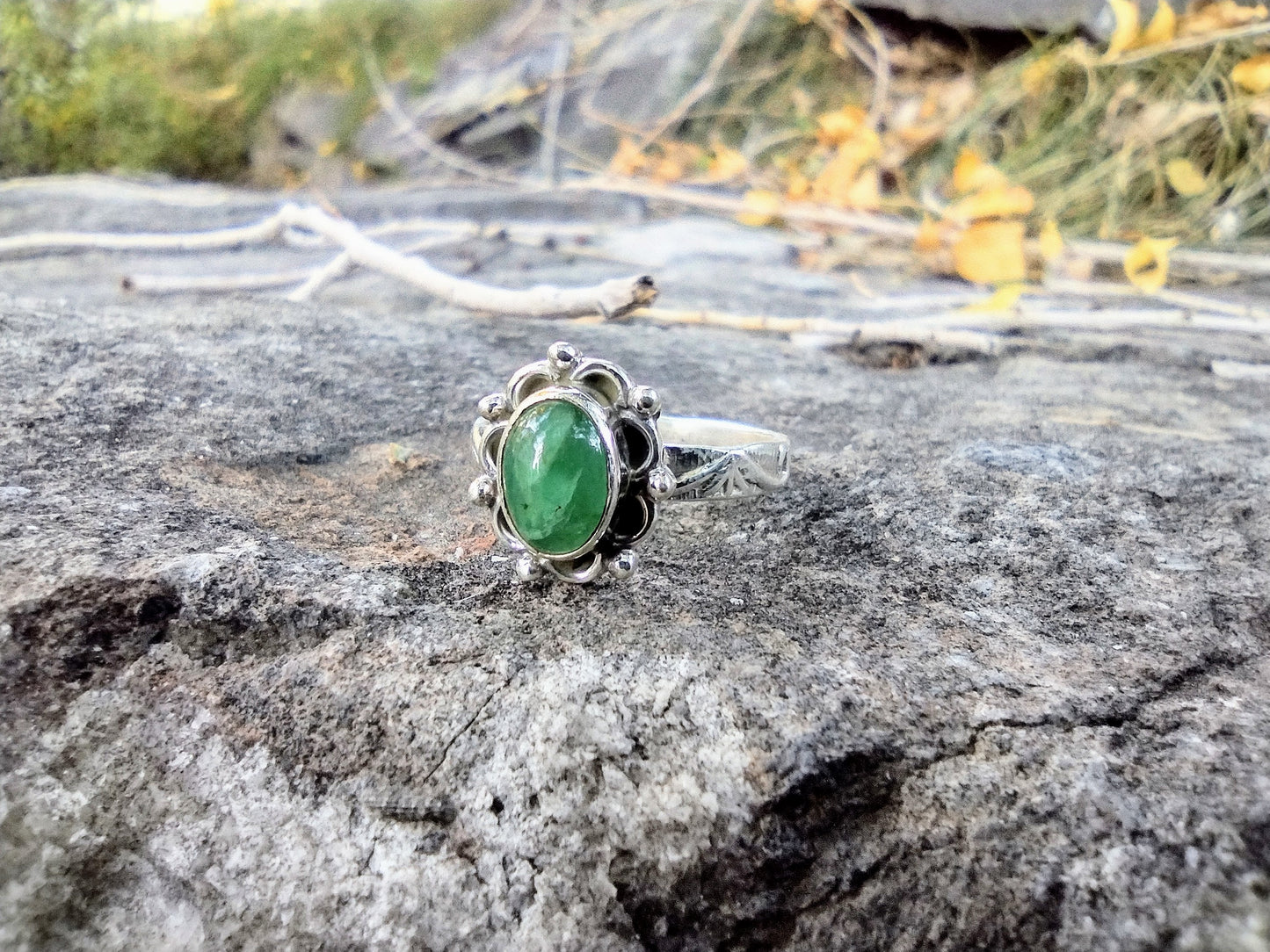 Sterling Silver Zambian Emerald Ring Size 7