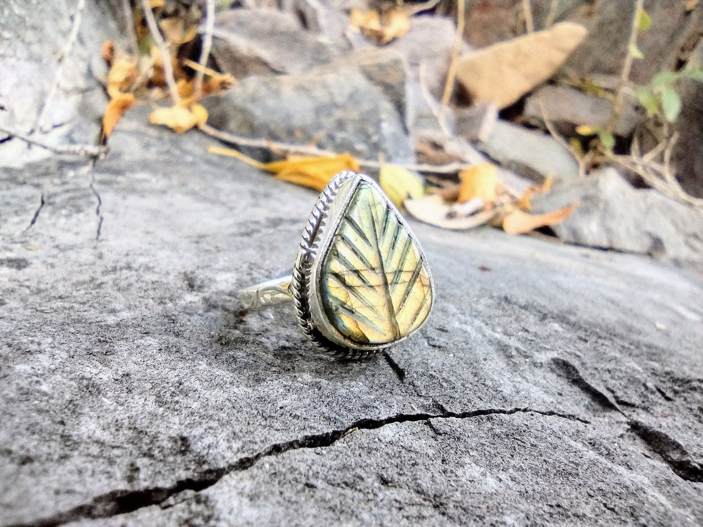 Carved Blue Labradorite Ring | Size 7.5