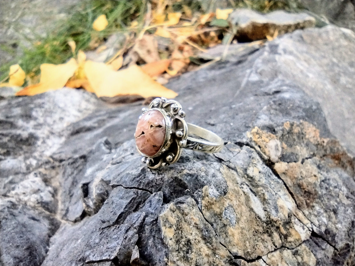 Sterling Silver Pink Opal Ring Size 7
