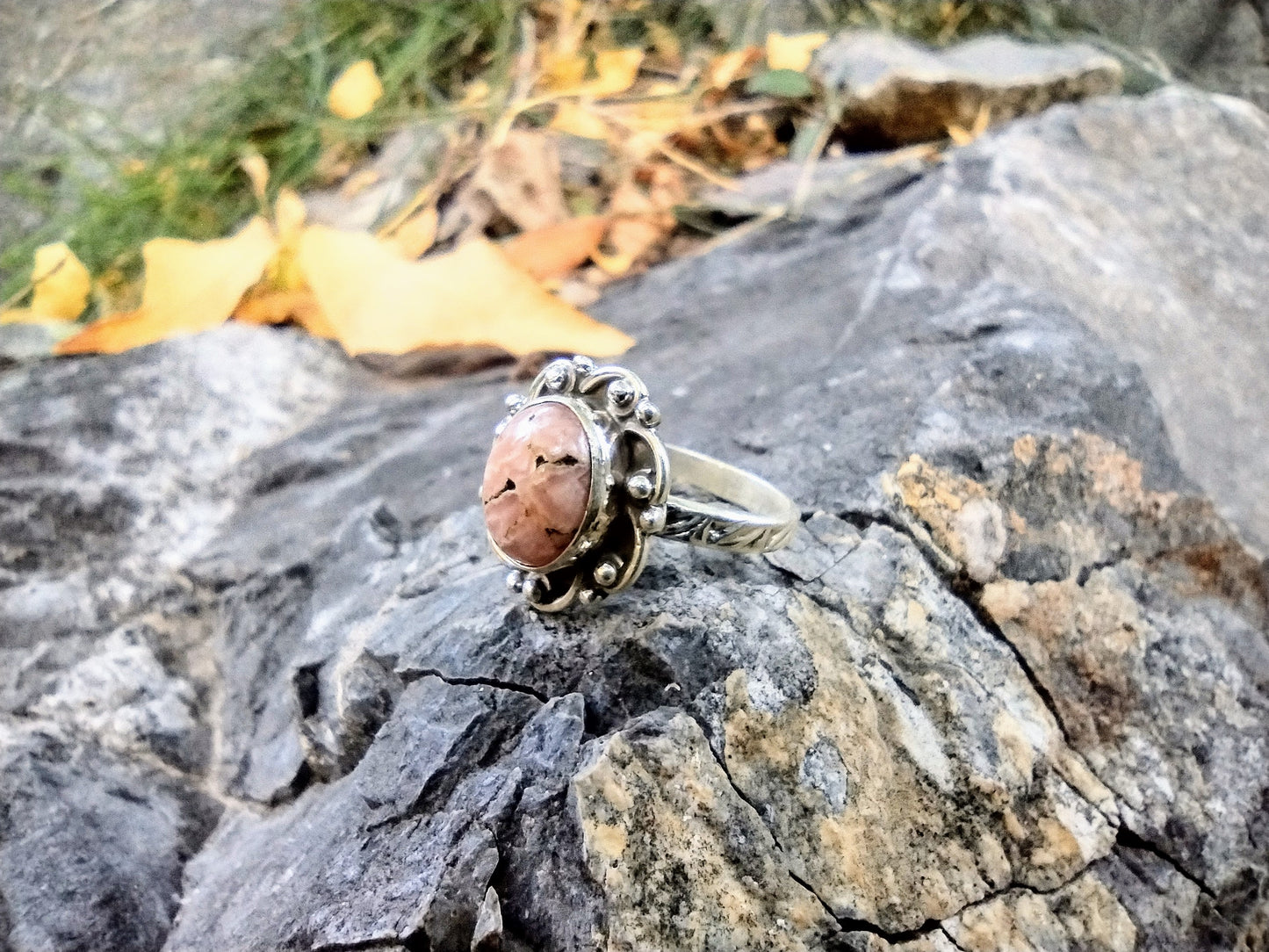 Sterling Silver Pink Opal Ring Size 7