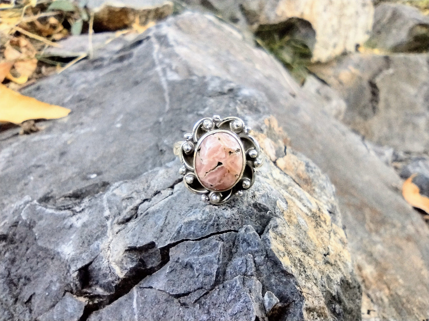 Sterling Silver Pink Opal Ring Size 7
