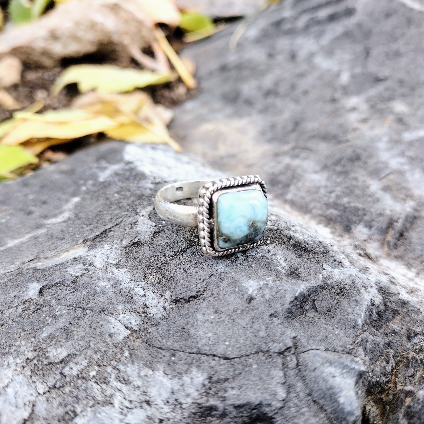 Sterling Silver Natural Larimar Ring Size 6.5