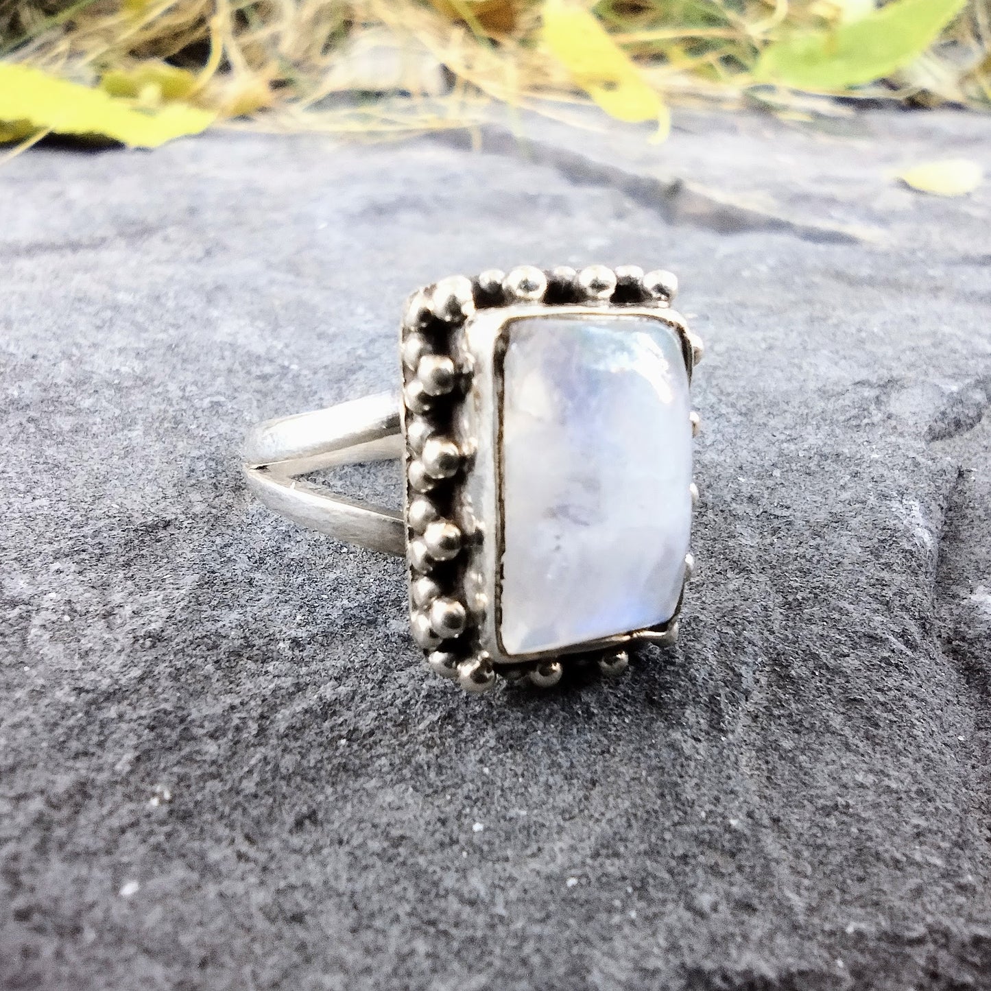 Sterling Silver Flash Rainbow Moonstone Ring Size 7.5