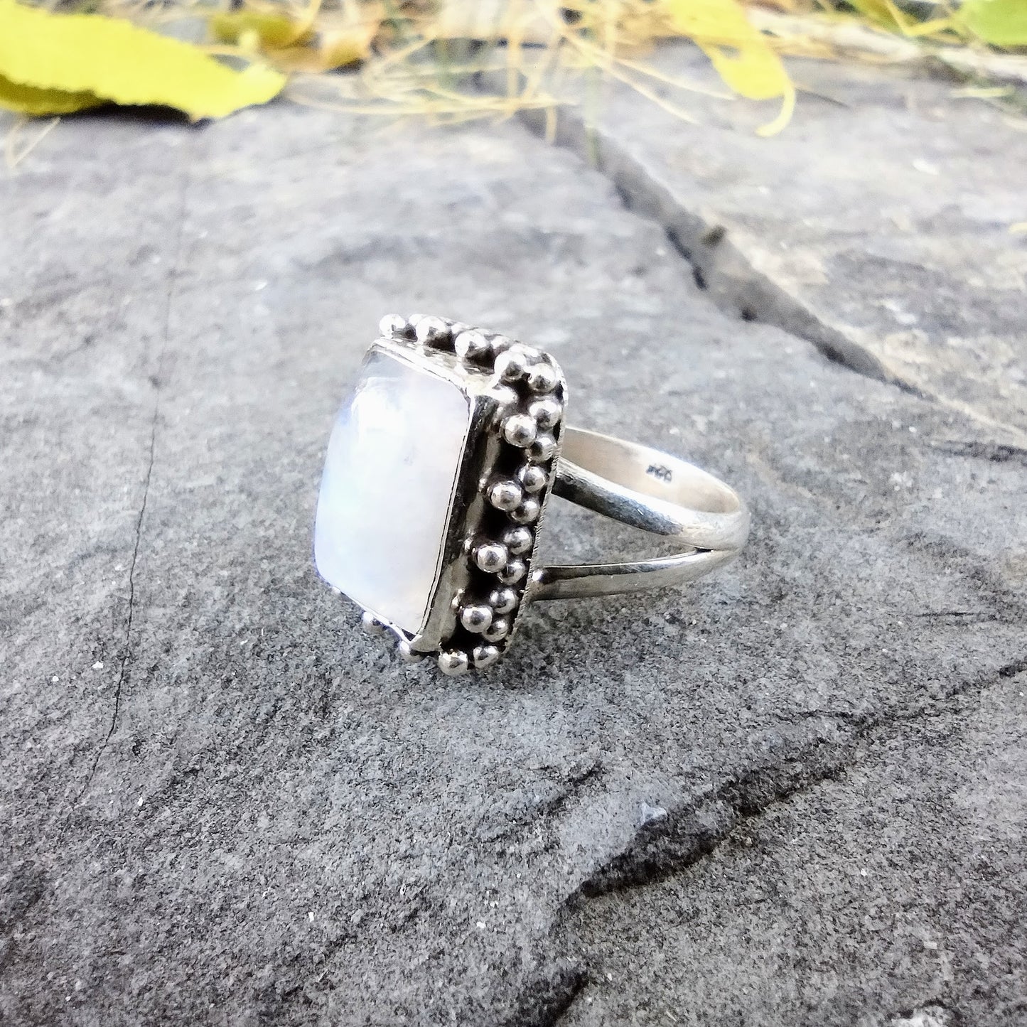 Sterling Silver Flash Rainbow Moonstone Ring Size 7.5