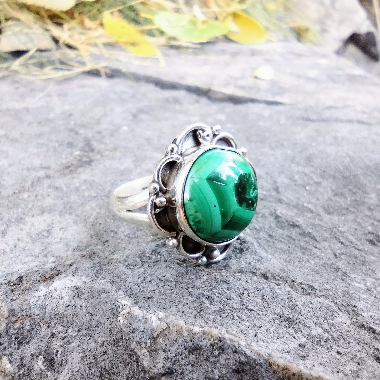 Sterling Silver Malachite Ring Size 8