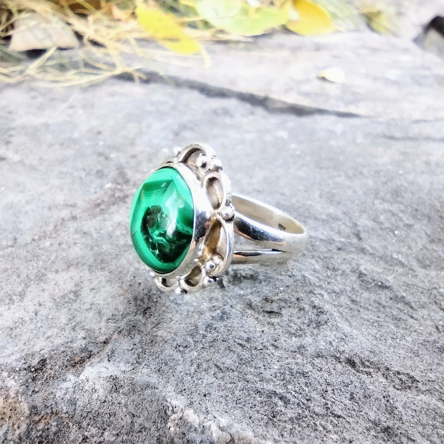 Sterling Silver Malachite Ring Size 8
