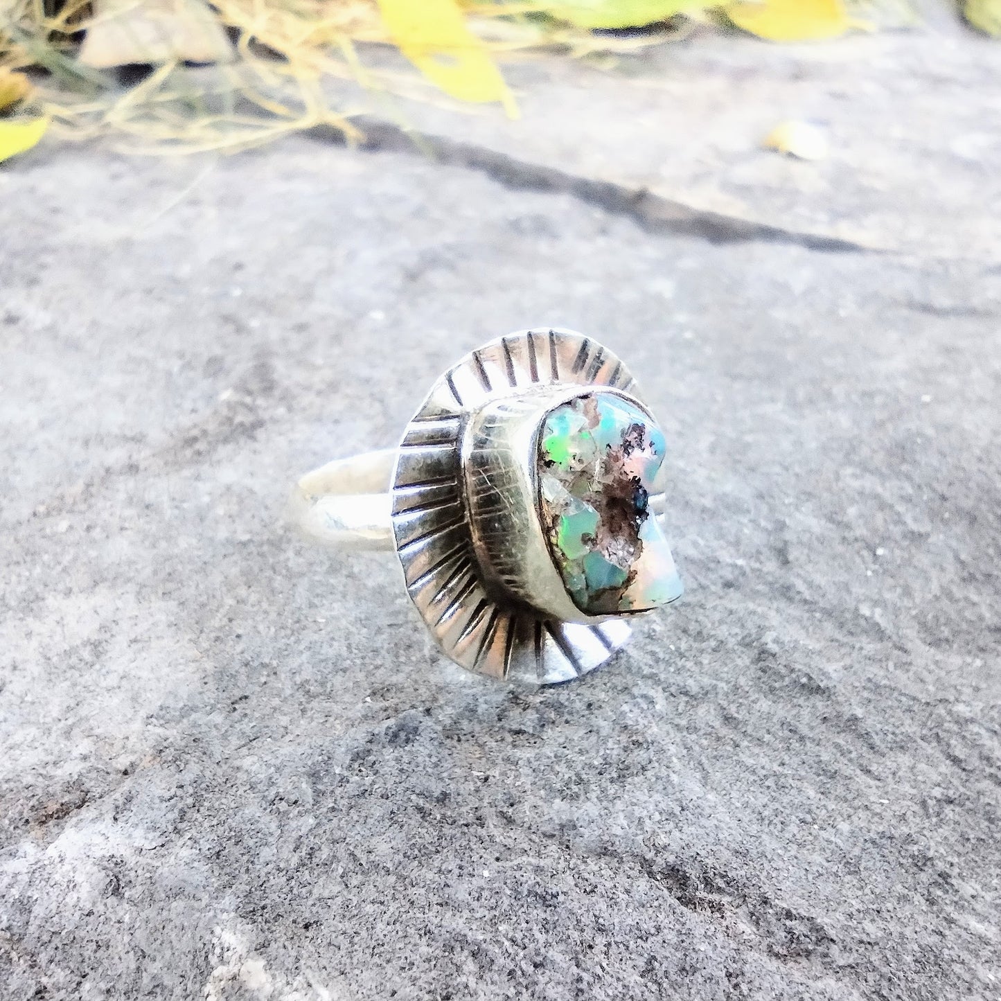 Sterling Silver Raw Ethiopian Fire Opal Ring Size 7.5