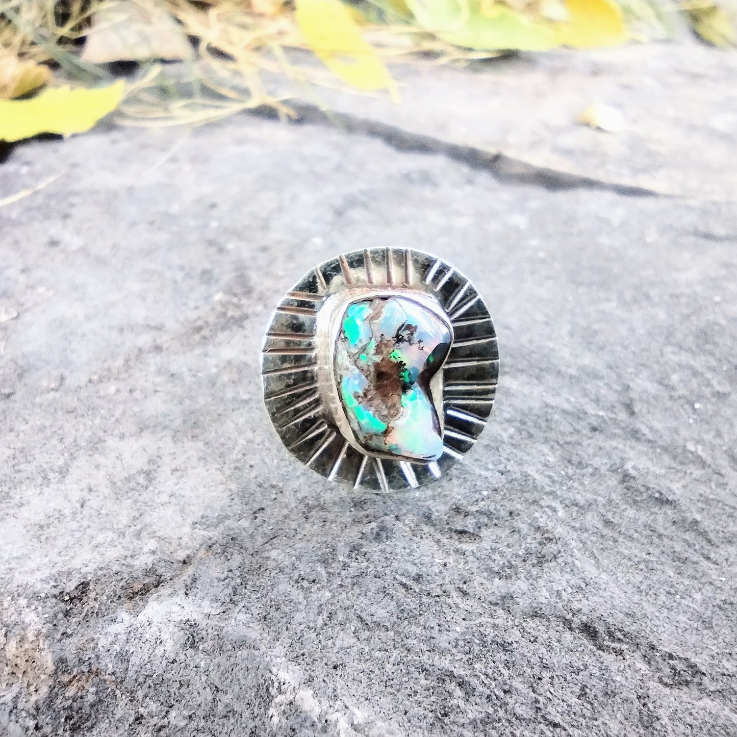 Sterling Silver Raw Ethiopian Fire Opal Ring Size 7.5