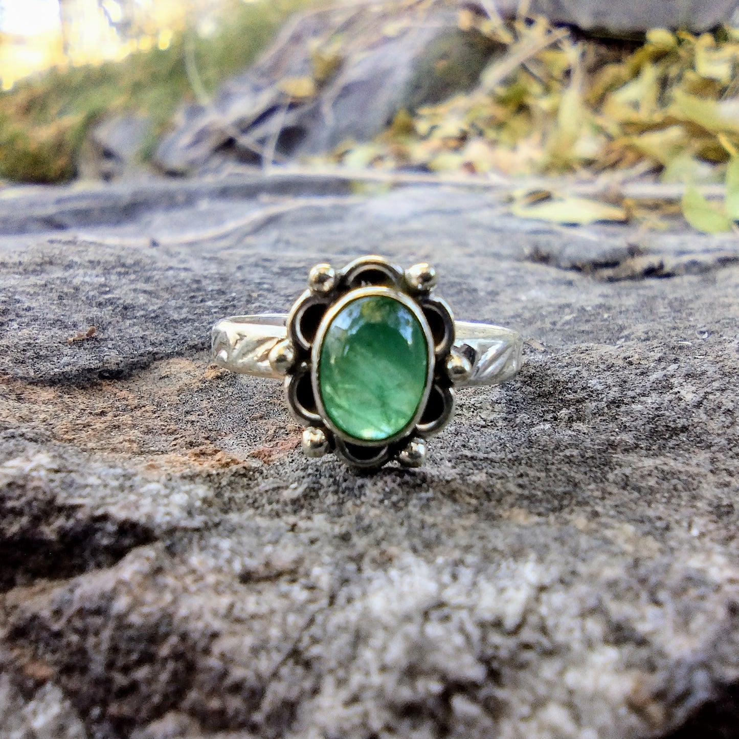 Sterling Silver Zambian Emerald Ring Size 7