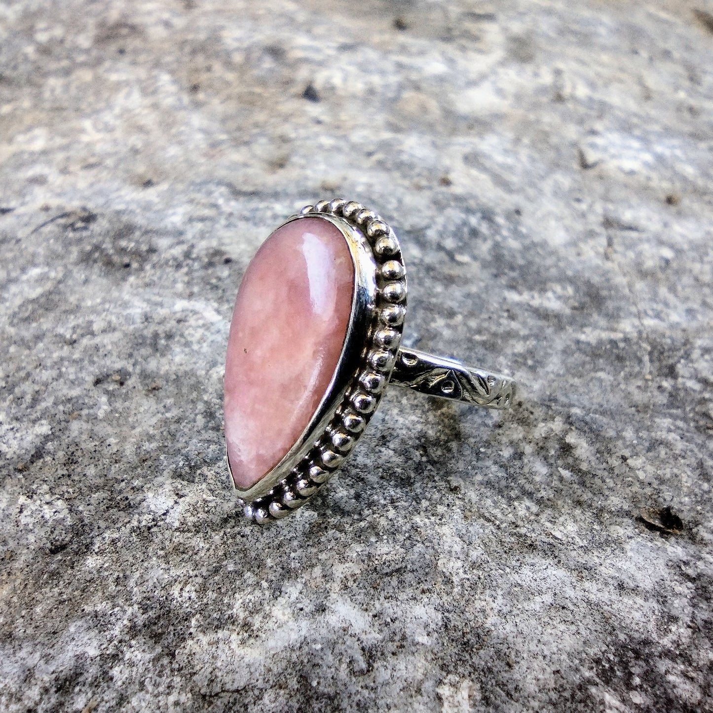 Sterling Silver Pink Opal Ring Size 7