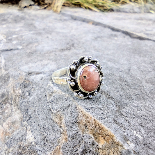 Sterling Silver Peach Sunstone Ring Size 7