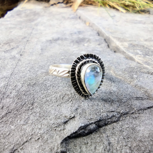 Flash Rainbow Moonstone Ring | Size 7.25