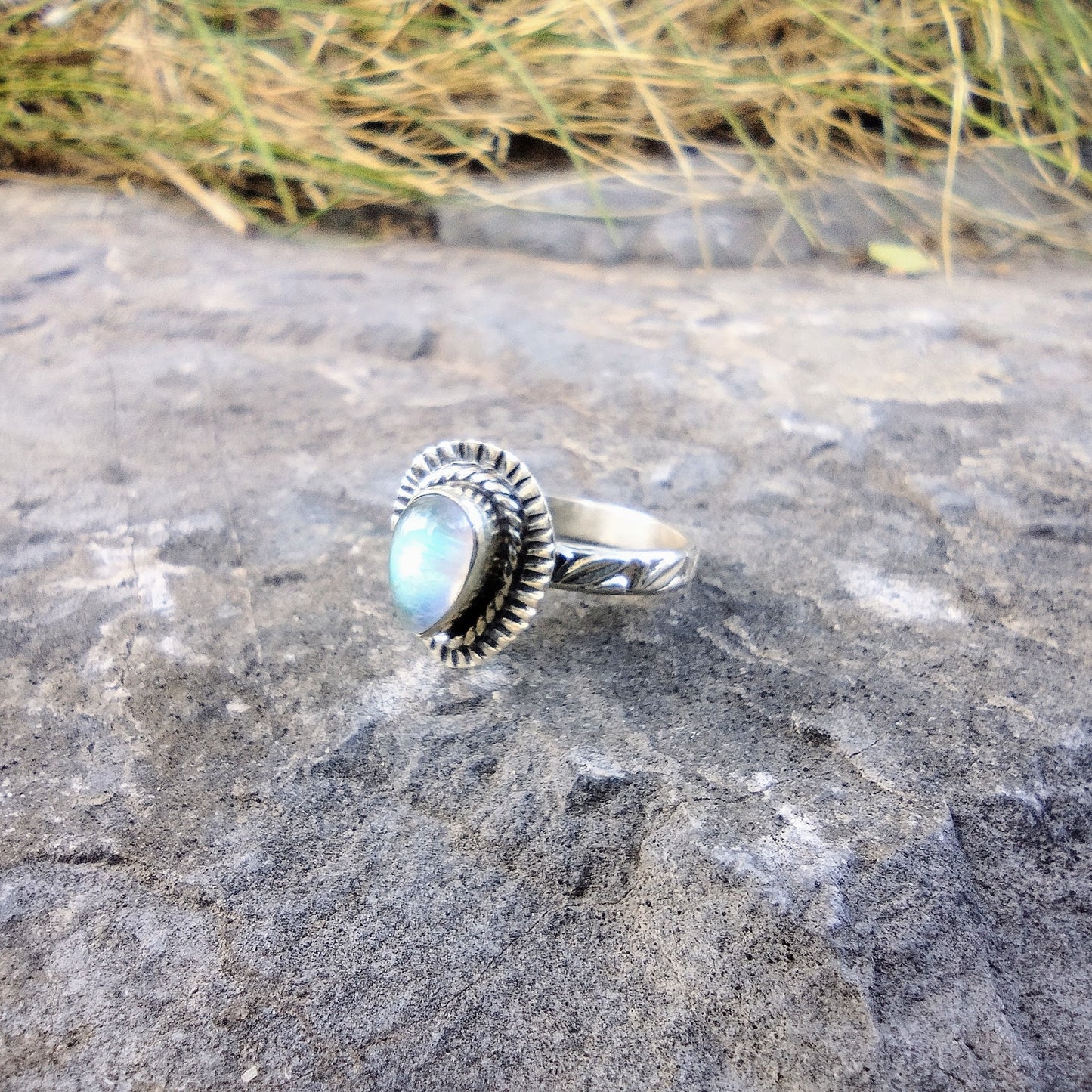 Flash Rainbow Moonstone Ring | Size 7.25