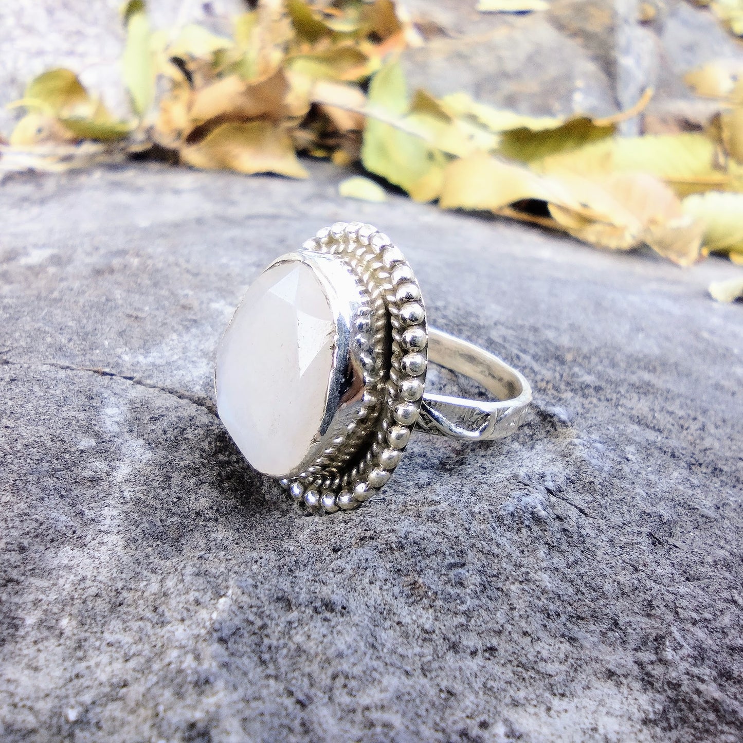 Sterling Silver Rough Cut Flash Rainbow Moonstone Ring Size 7.25