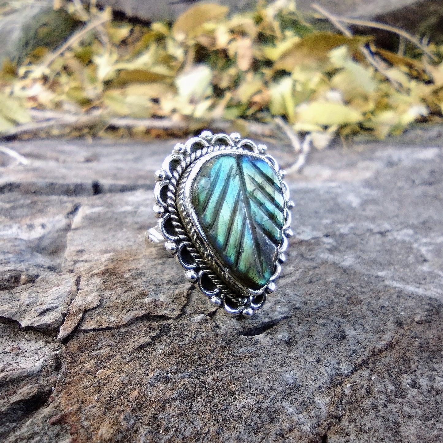 Carved Labradorite Ring | Size 7