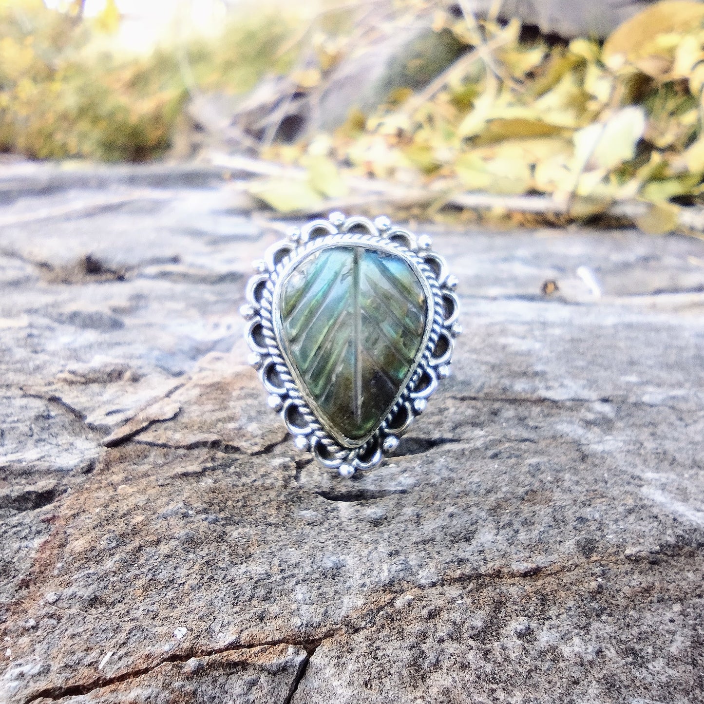 Carved Labradorite Ring | Size 7