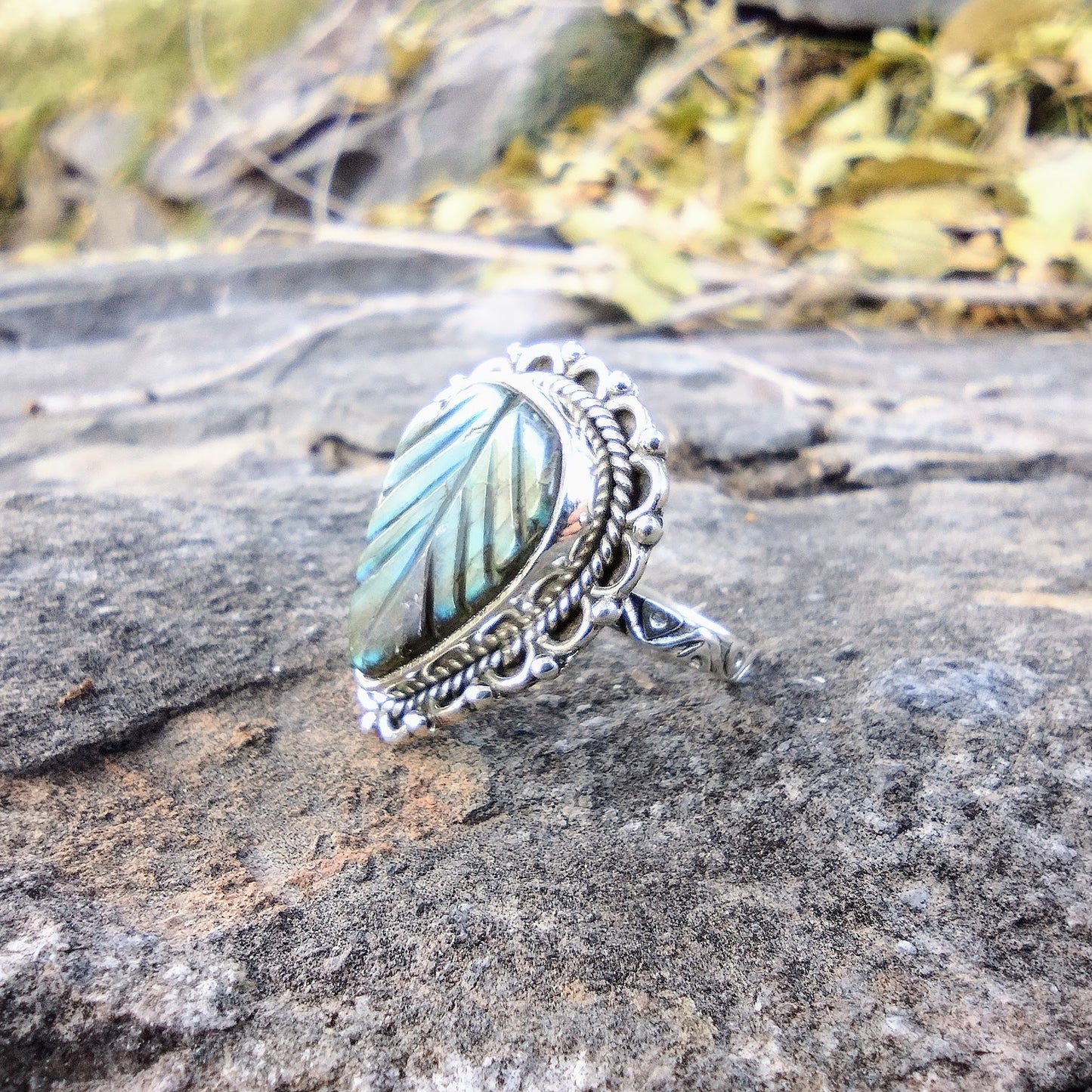 Carved Labradorite Ring | Size 7