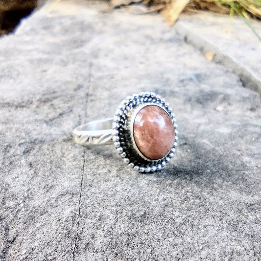 Sterling Silver Rhodochrosite Ring Size 7