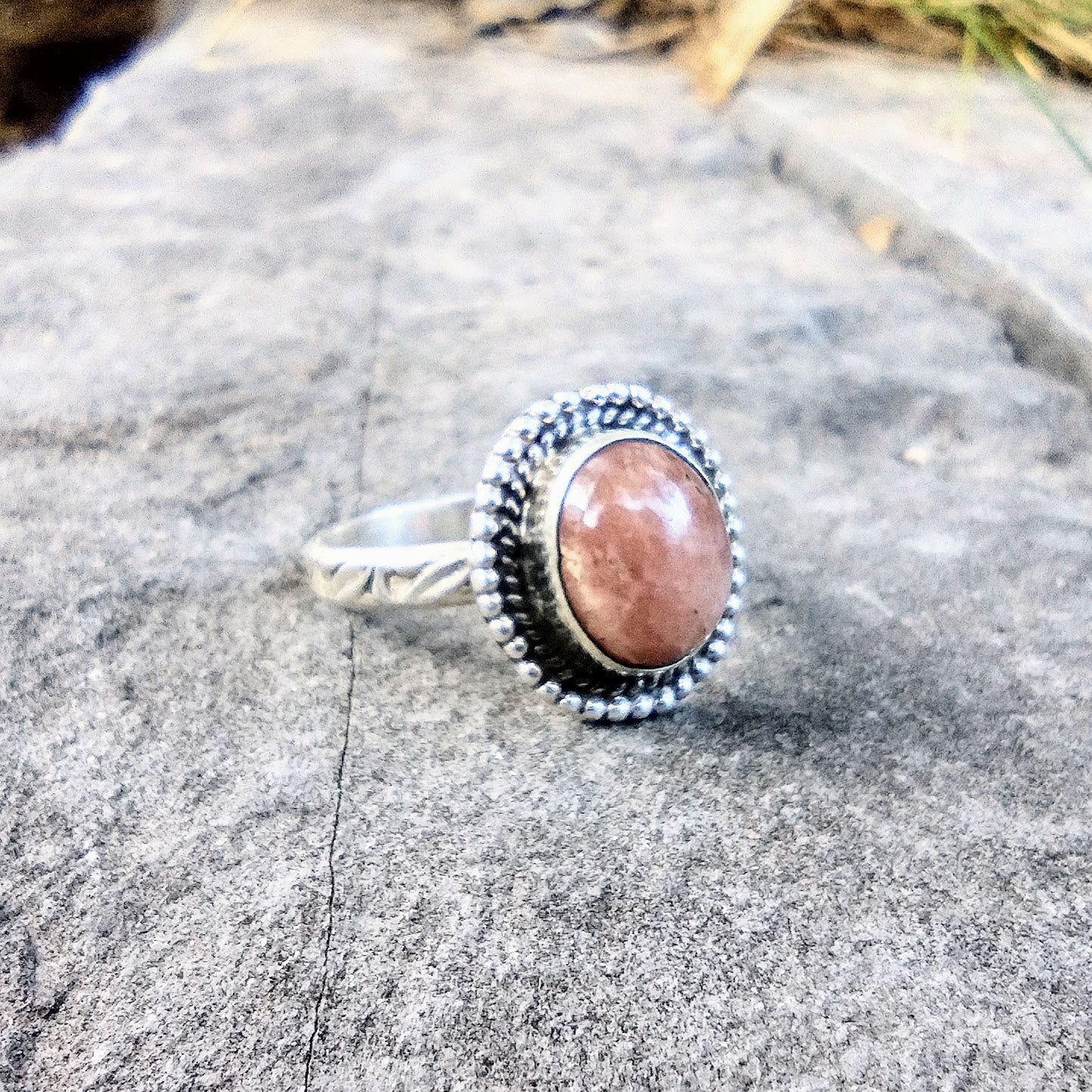 Sterling Silver Peach Sunstone Ring Size 7