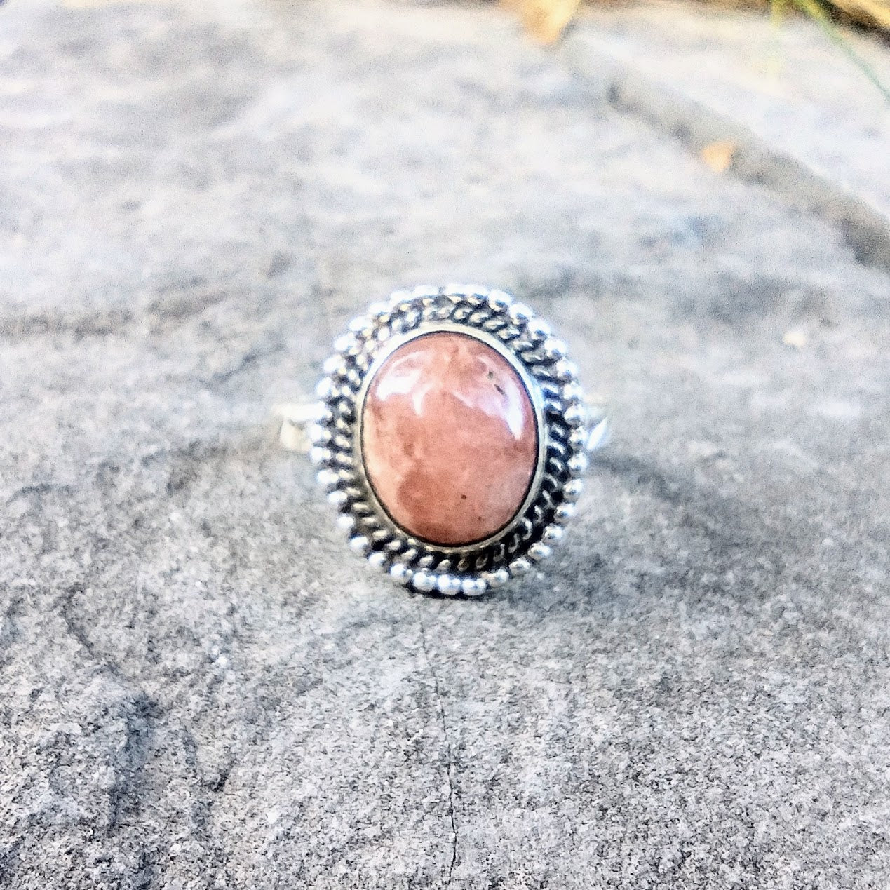 Sterling Silver Peach Sunstone Ring Size 7