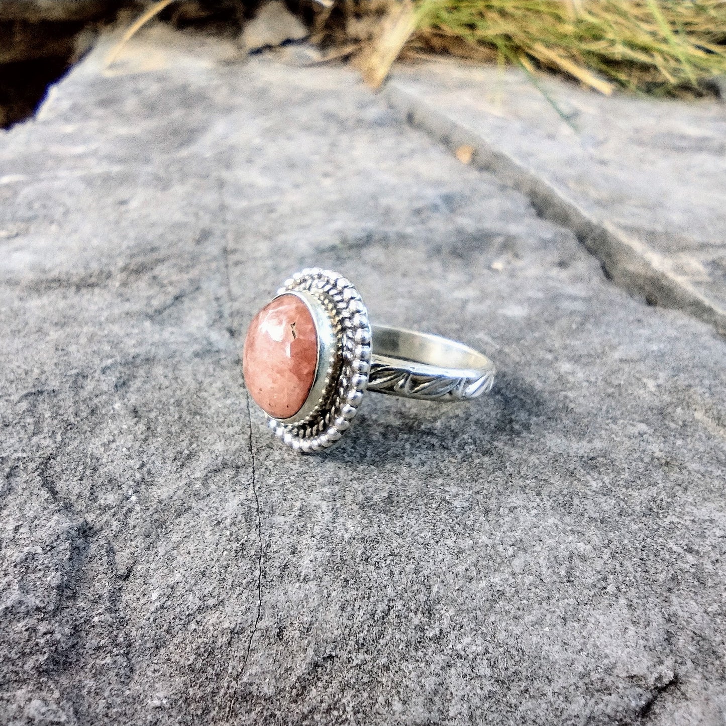 Sterling Silver Peach Sunstone Ring Size 7