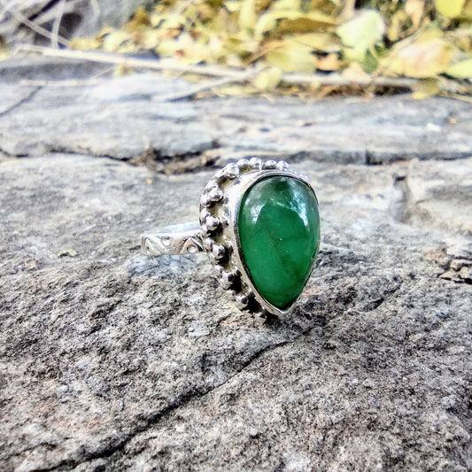 Sterling Silver Large Zambian Emerald Ring Size 7