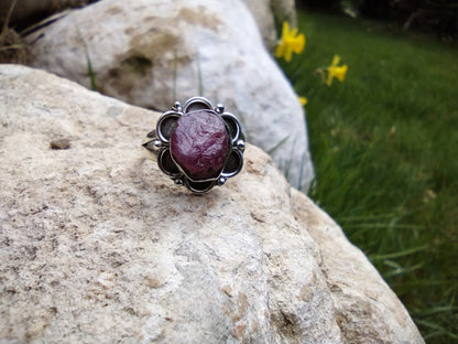 Sterling Silver Raw Ruby Ring Size 7.5
