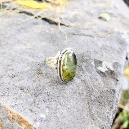 Sterling Silver Prehnite Ring Size 7