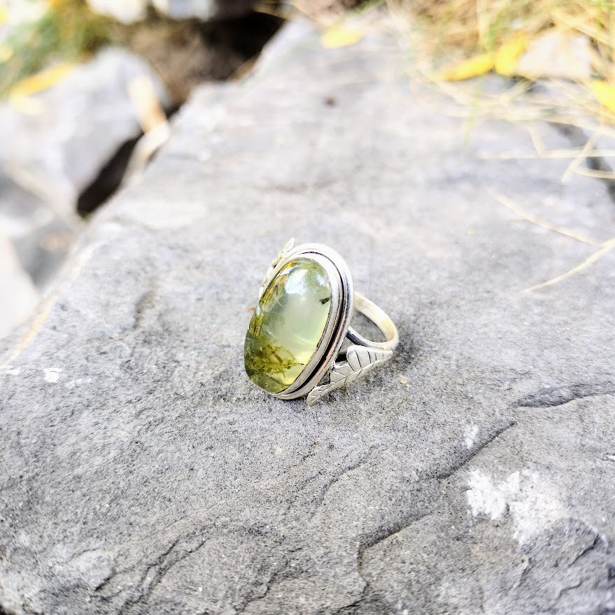 Sterling Silver Prehnite Ring Size 7