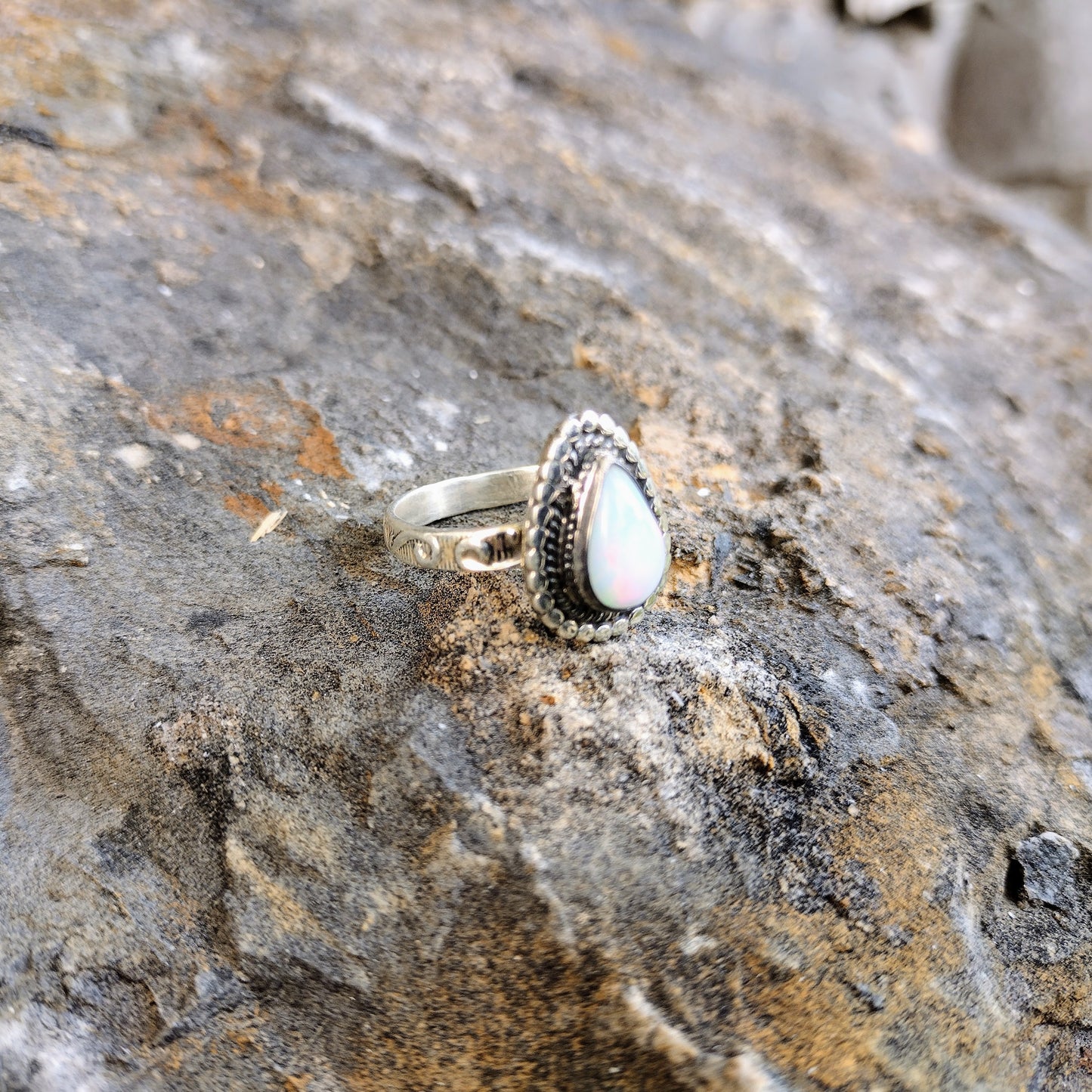 Sterling Silver Ethiopian Fire Opal Ring Size 7.5