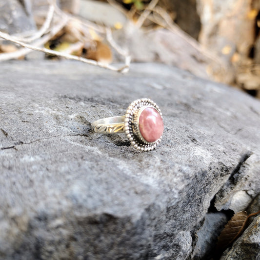 Sterling Silver Pink Opal Ring Size 7