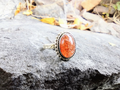 Sterling Silver African Peach Sunstone Size 7