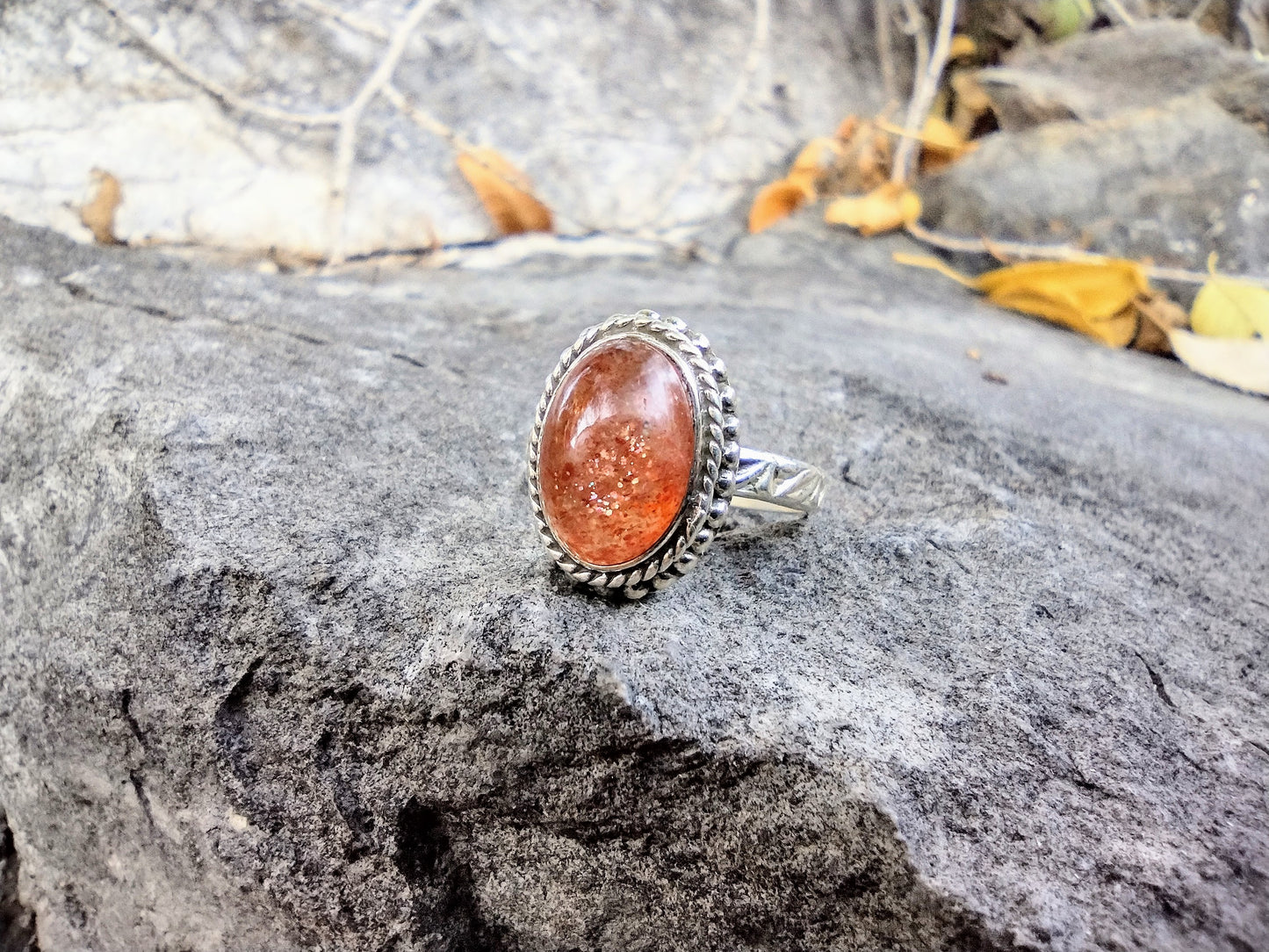 Sterling Silver African Peach Sunstone Size 7