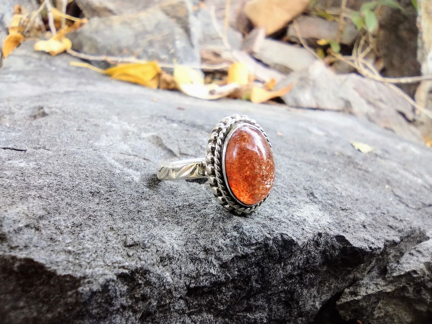 Sterling Silver African Peach Sunstone Size 7