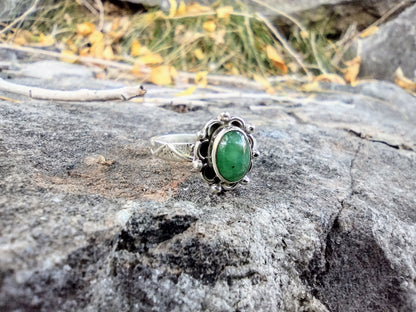 Sterling Silver Zambian Emerald Ring Size 7