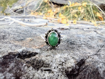 Sterling Silver Zambian Emerald Ring Size 7