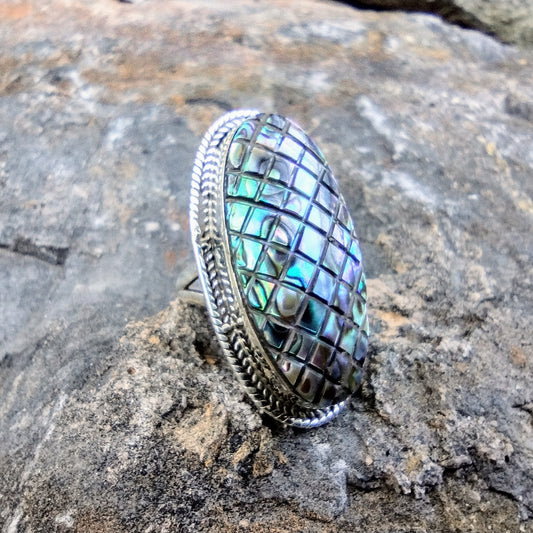 Sterling Silver Natural Abalone Shell Ring Size 7.25
