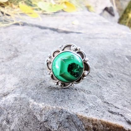 Sterling Silver Malachite Ring Size 8