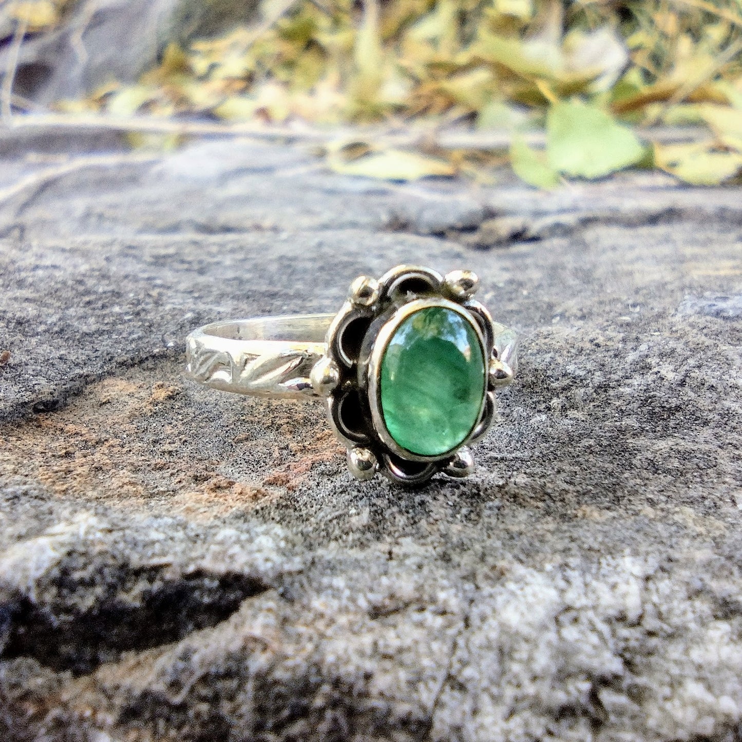 Sterling Silver Zambian Emerald Ring Size 7
