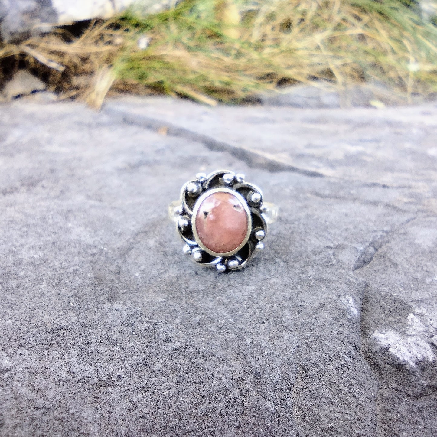 Sterling Silver Peach Sunstone Ring Size 7