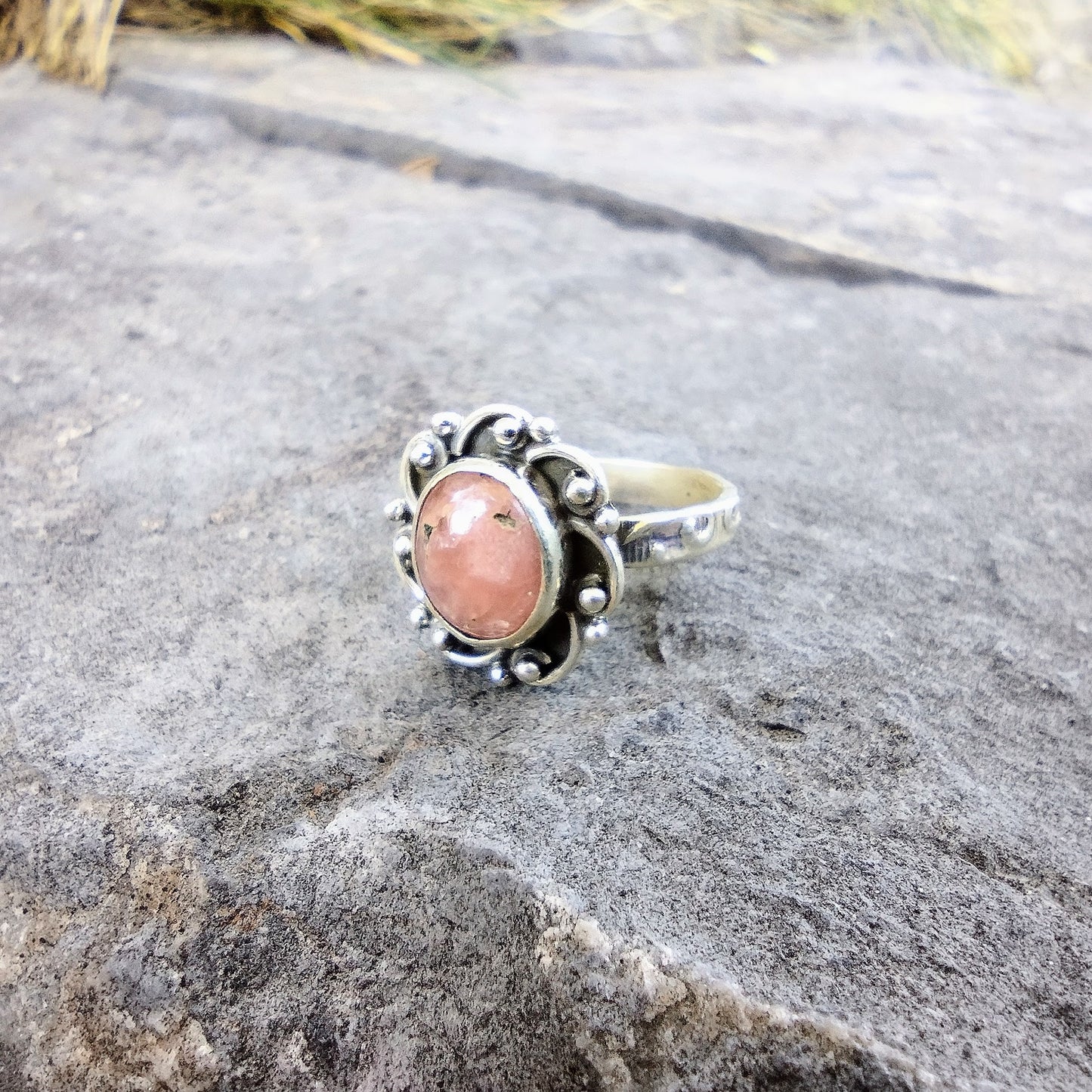 Sterling Silver Peach Sunstone Ring Size 7